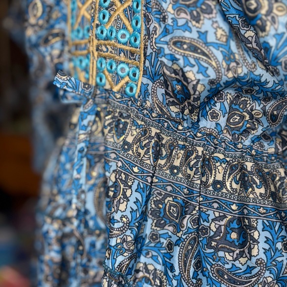 boho-style paisley print maxi dress V-neckline bell sleeves xl blue women - Picture 8 of 12